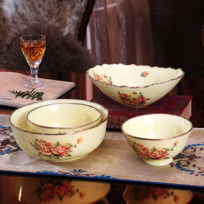 欧式陶瓷碗女皇玫瑰吃饭碗汤碗大号泡面碗水果沙拉碗五件套